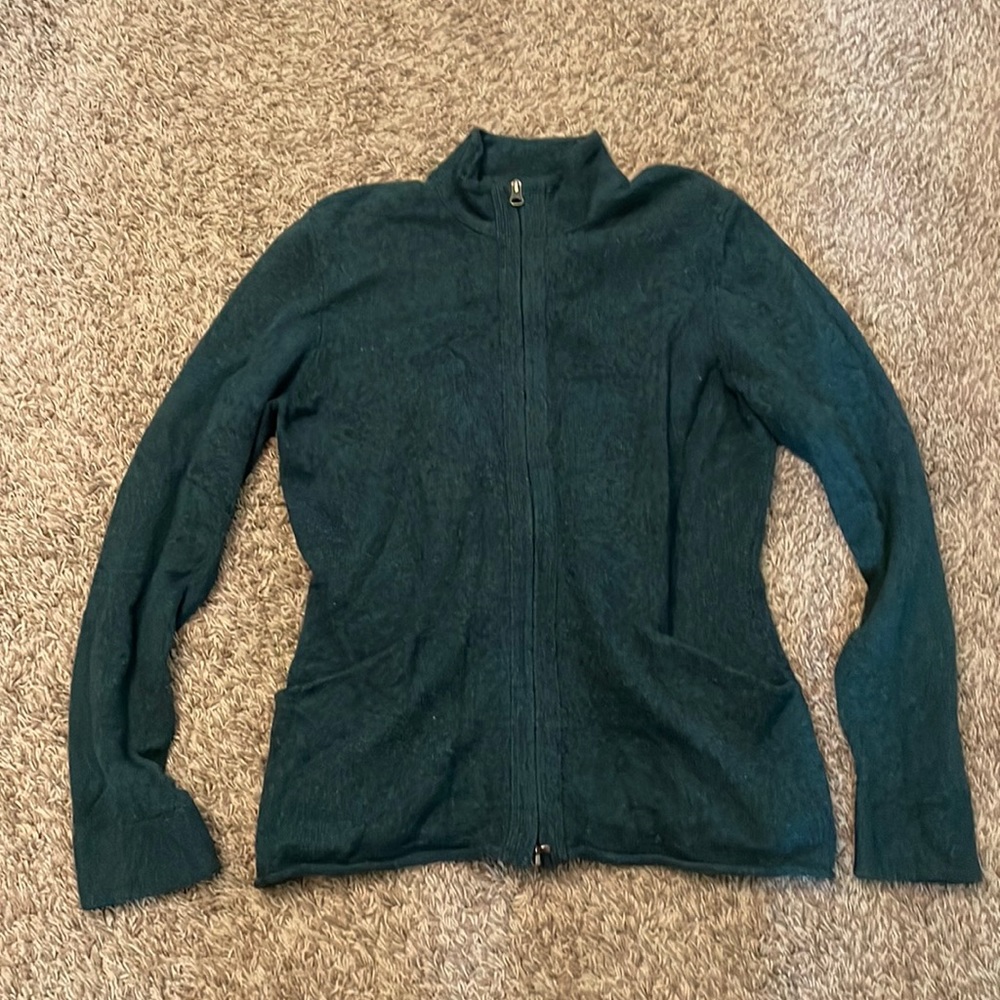 Green Title Nine Zip up Sweater With Pockets